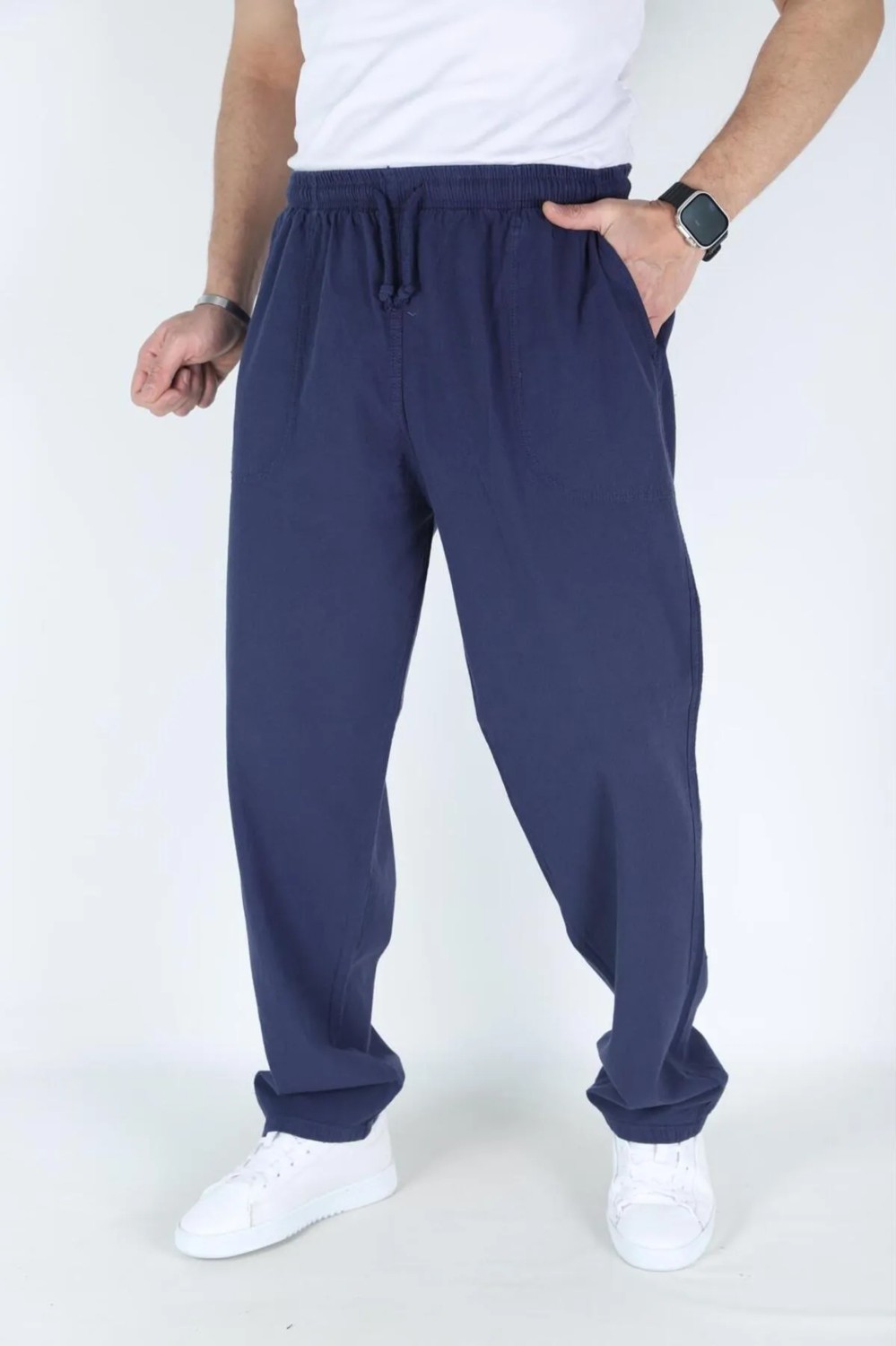 Myrab Denim Lacivert Erkek Yazlık Keten Pantolon - Geniş Beden Seçeneği görsel 2