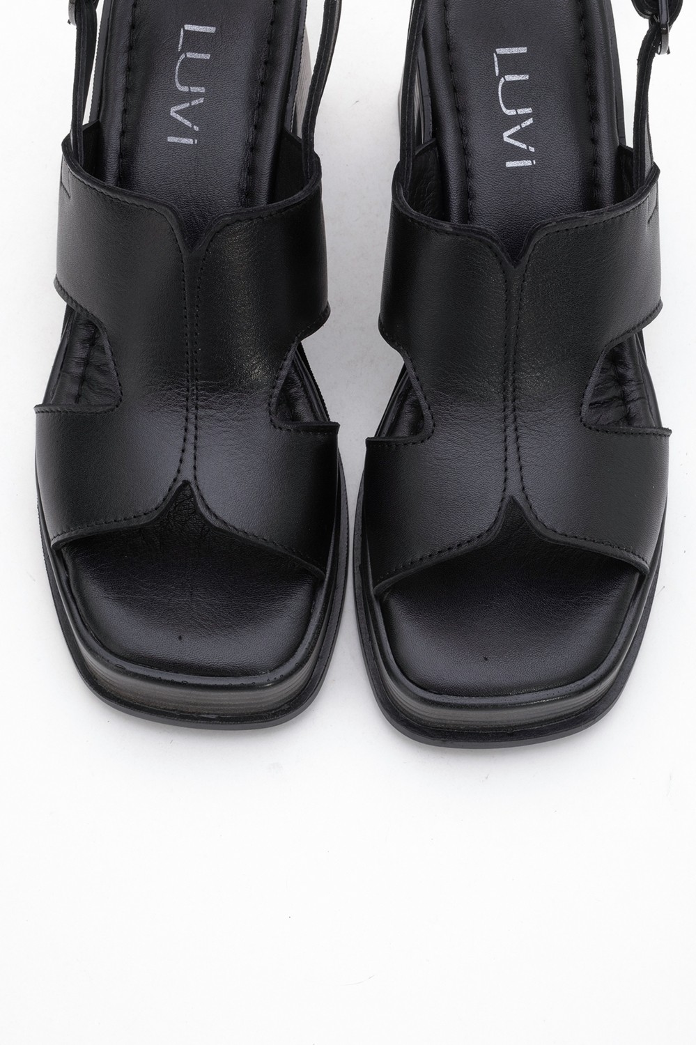 Luvi Kevın Siyah Cilt Hakiki Deri Kadın Platform Topuklu Sandalet görsel 7