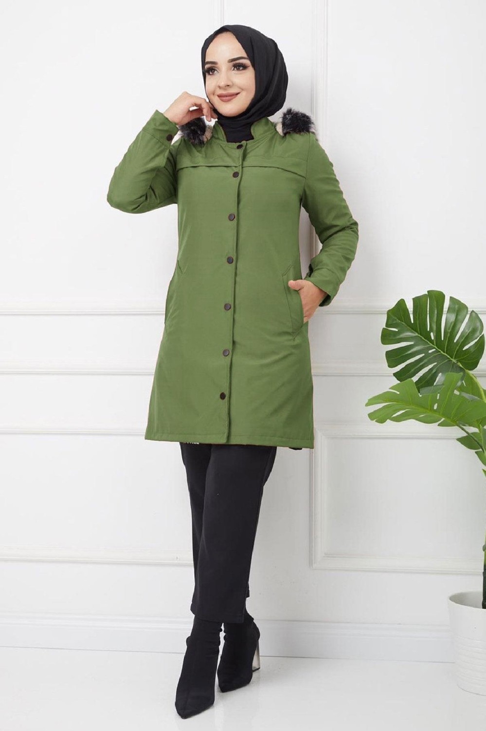 Hafsa Mina Önü Çıtçıtlı Bondit Mont Haki HM2090