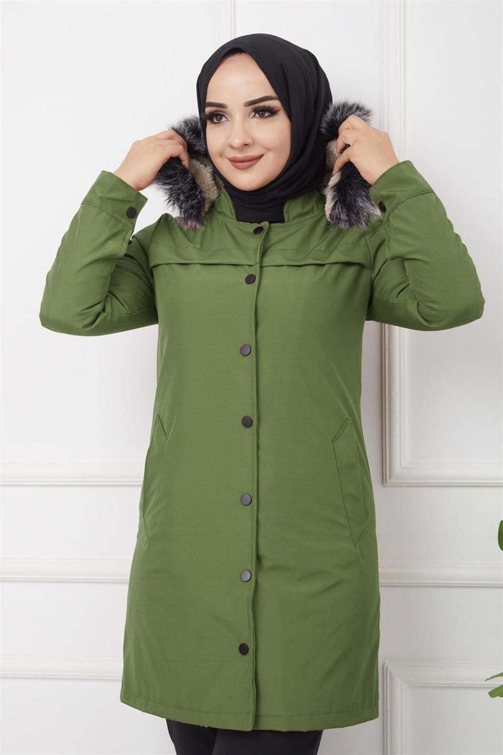 Hafsa Mina Önü Çıtçıtlı Bondit Mont Haki HM2090 görsel 4