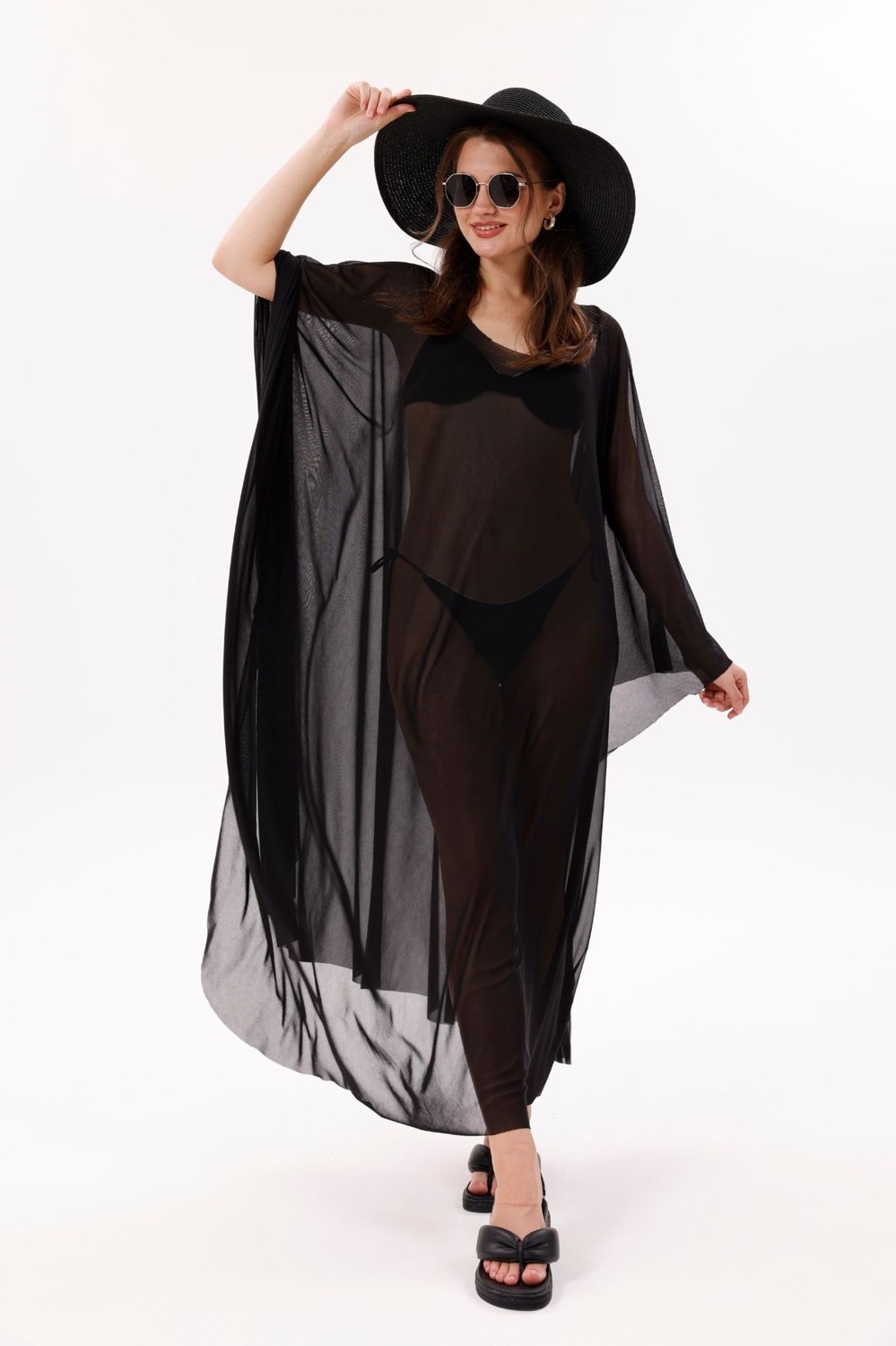 Tarzını Seç Kimono Pareo - Tesettür Pareo - Esnek Likralı Tül Siyah 240X135 cm görsel 5