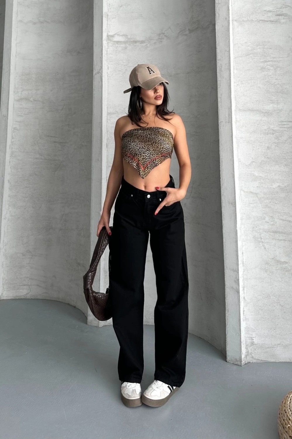 Palazzo Straight Enzim Süper Taş Yıkama Jeans Pantolon Siyah D2008 görsel 6