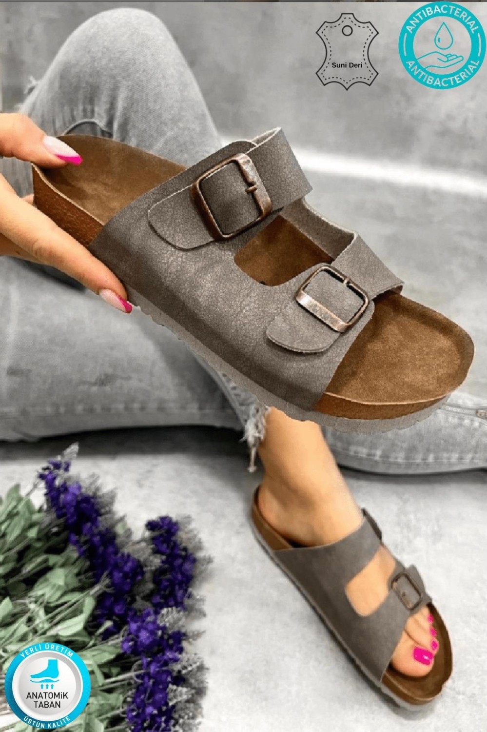 Neon Shoes Madrid Unisex Ortopedik Tabanlı Terlik Çift Bantlı Tokalı Günlük Rahat Ev & Dışarı Terliği