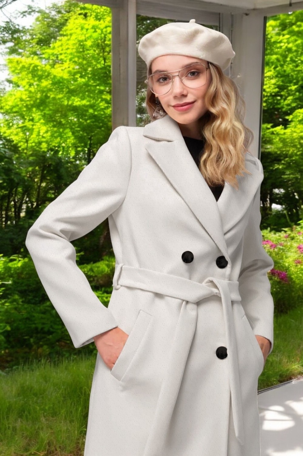 Barbora Kışlık Düğme Detaylı Kaşmir Kaşe Kaban görsel 8
