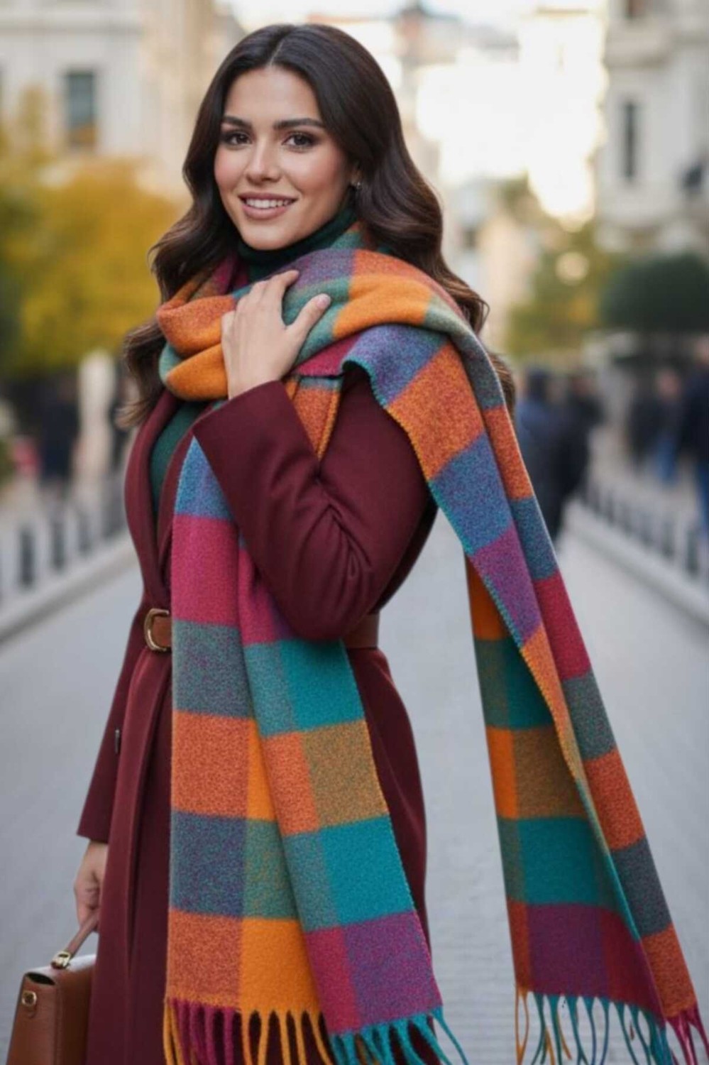 Tezzgelsin Kadın Premium Soft Ekose Buklet Atkı Ekose Şal Atkı