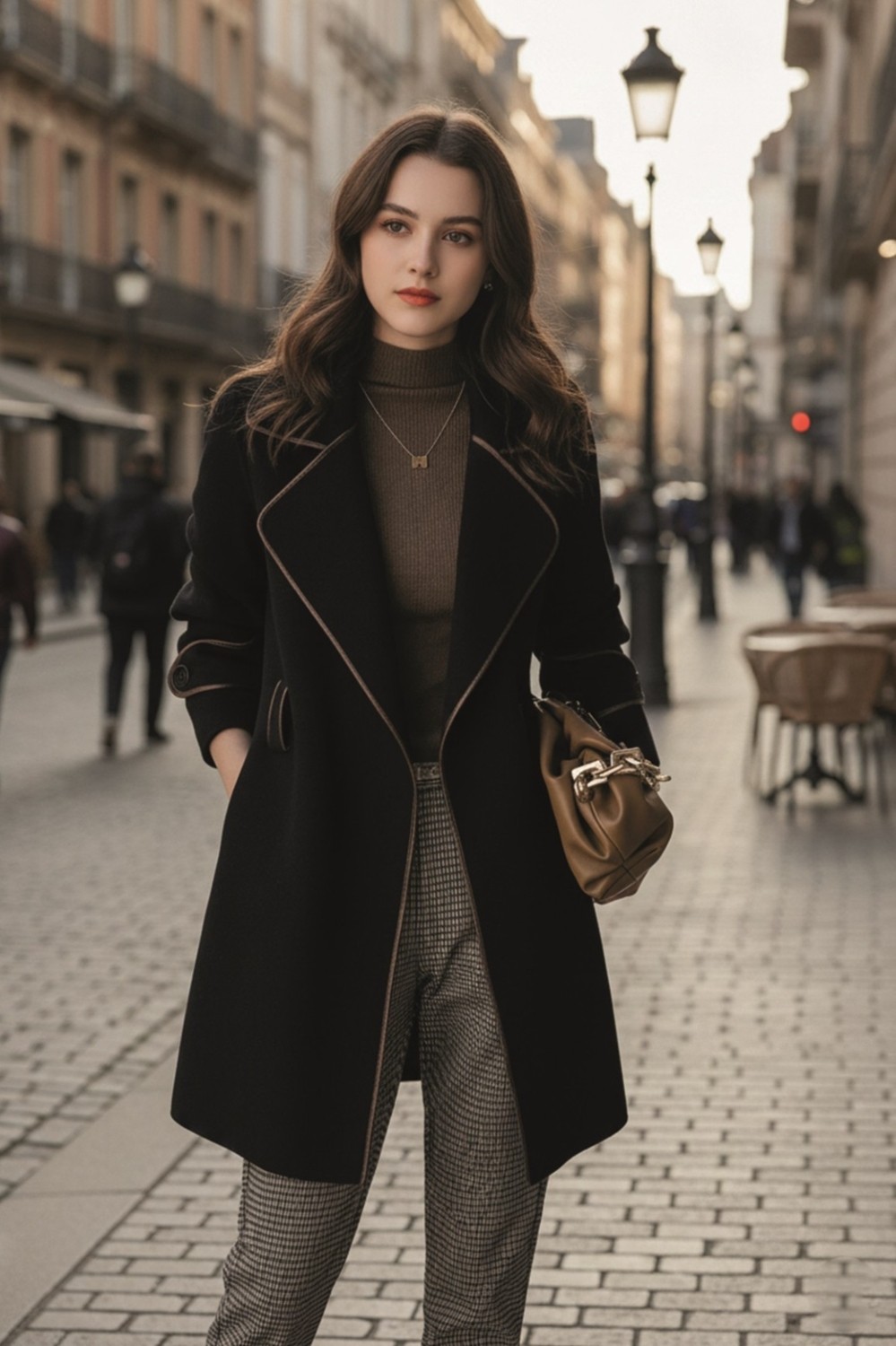 Barbora Kaşe Kadın Şık Yaka Kaban ve Kemer görsel 2