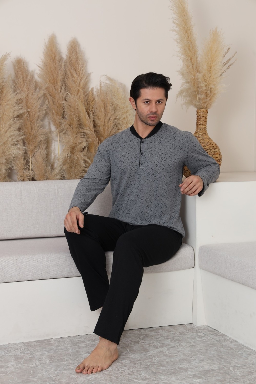 Meynur Moda Pamuklu Penye Uzun Kollu Erkek Pijama Takımı görsel 6