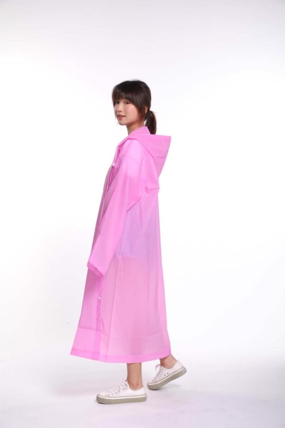 Dream Plus Unisex Su Geçirmez Şık Kıyafet Üstü Yağmurluk Pembe görsel 4