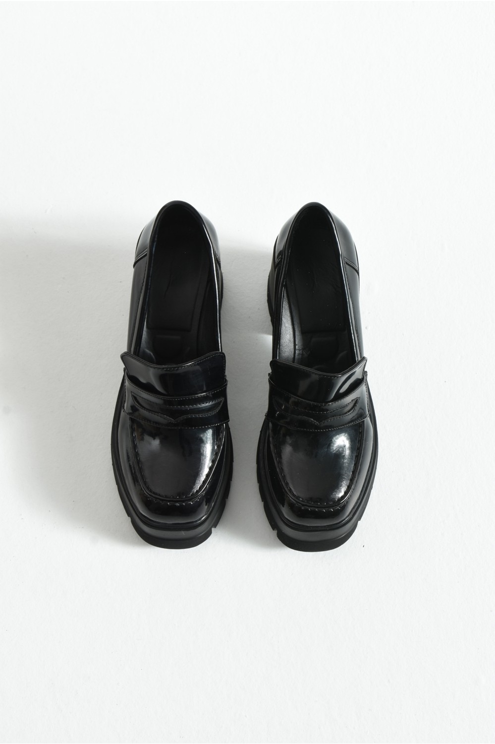 Dabab Shoes Loftia Kadın Siyah Cilt Chunky Yüksek Taban 9 cm Kalın Topuklu Loafer Ayakkabı görsel 8