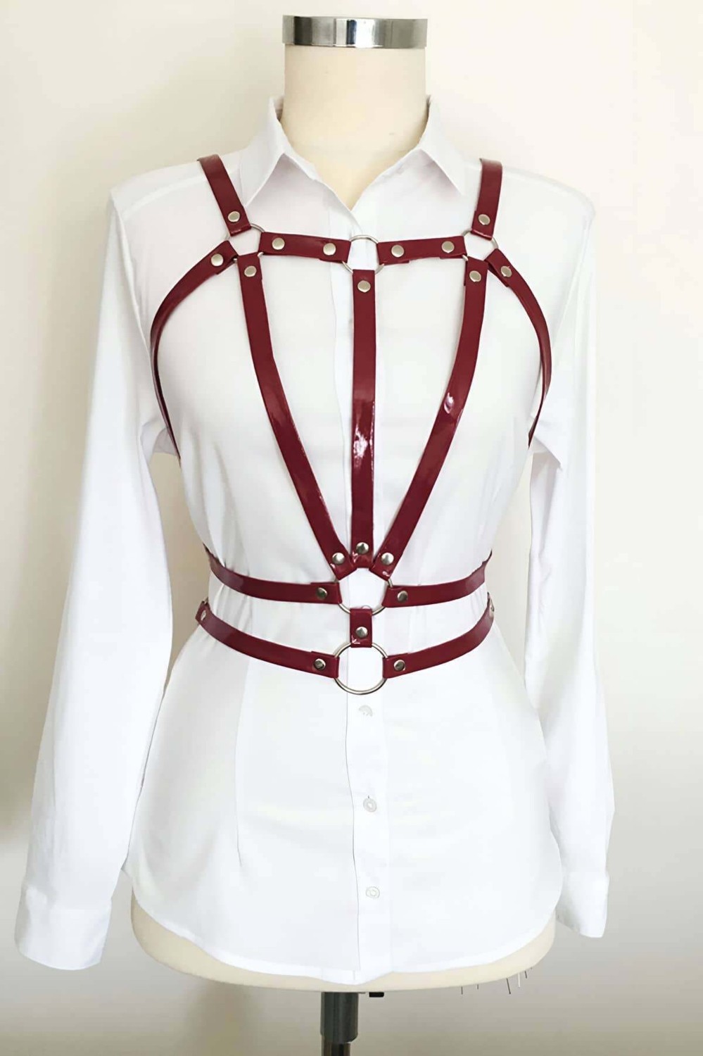 Motto10 Butik Beli Çift Sıralı Üçgen Deri Harness - APFT114 görsel 2