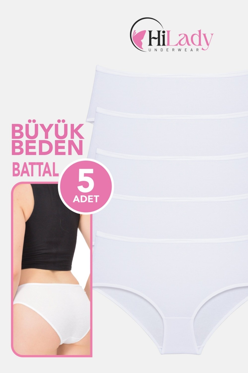 Hilady Kadın Külot, Orta Yüksek Bel Büyük Beden Külot (4xl-5xl-6xl) 5 Adet, Yumuşak Pamuklu Rahat Kumaş