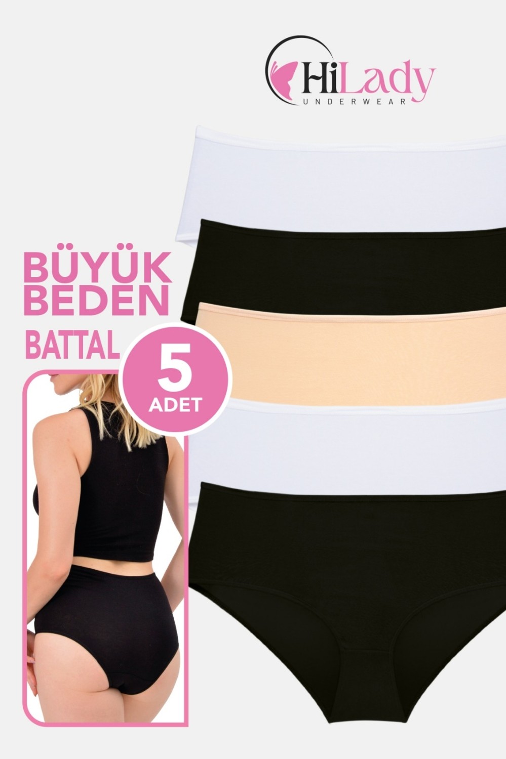 Hilady Kadın Külot, Orta Yüksek Bel Büyük Beden Külot (4xl-5xl-6xl) 5 Adet, Yumuşak Pamuklu Rahat Kumaş görsel 4