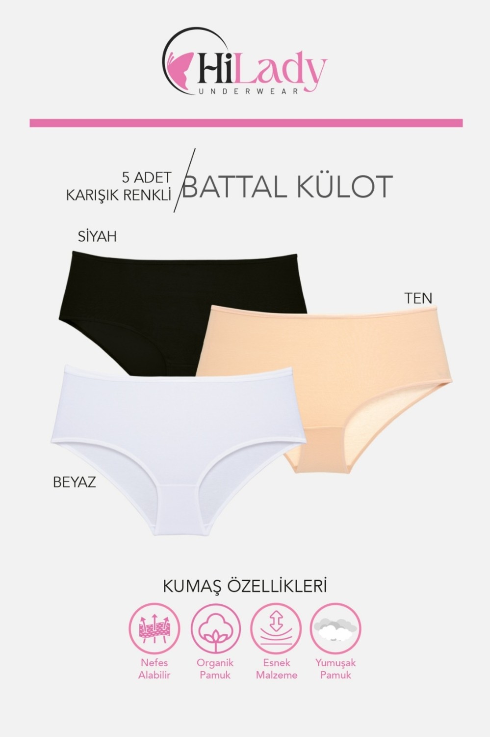 Hilady Kadın Külot, Orta Yüksek Bel Büyük Beden Külot (4xl-5xl-6xl) 5 Adet, Yumuşak Pamuklu Rahat Kumaş görsel 5