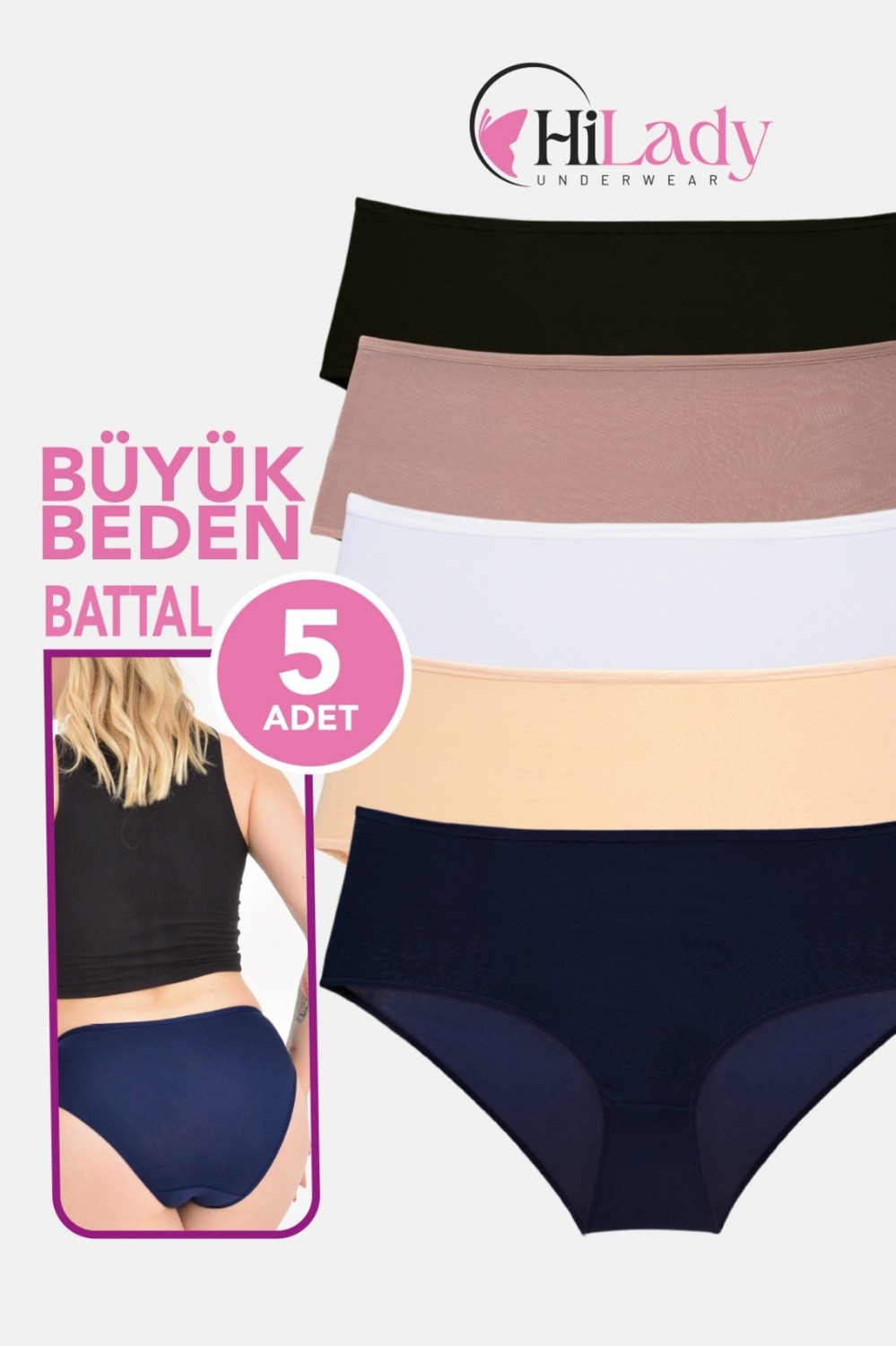 Hilady Kadın Külot, Orta Yüksek Bel Büyük Beden Külot (4xl-5xl-6xl) 5 Adet, Yumuşak Pamuklu Rahat Kumaş