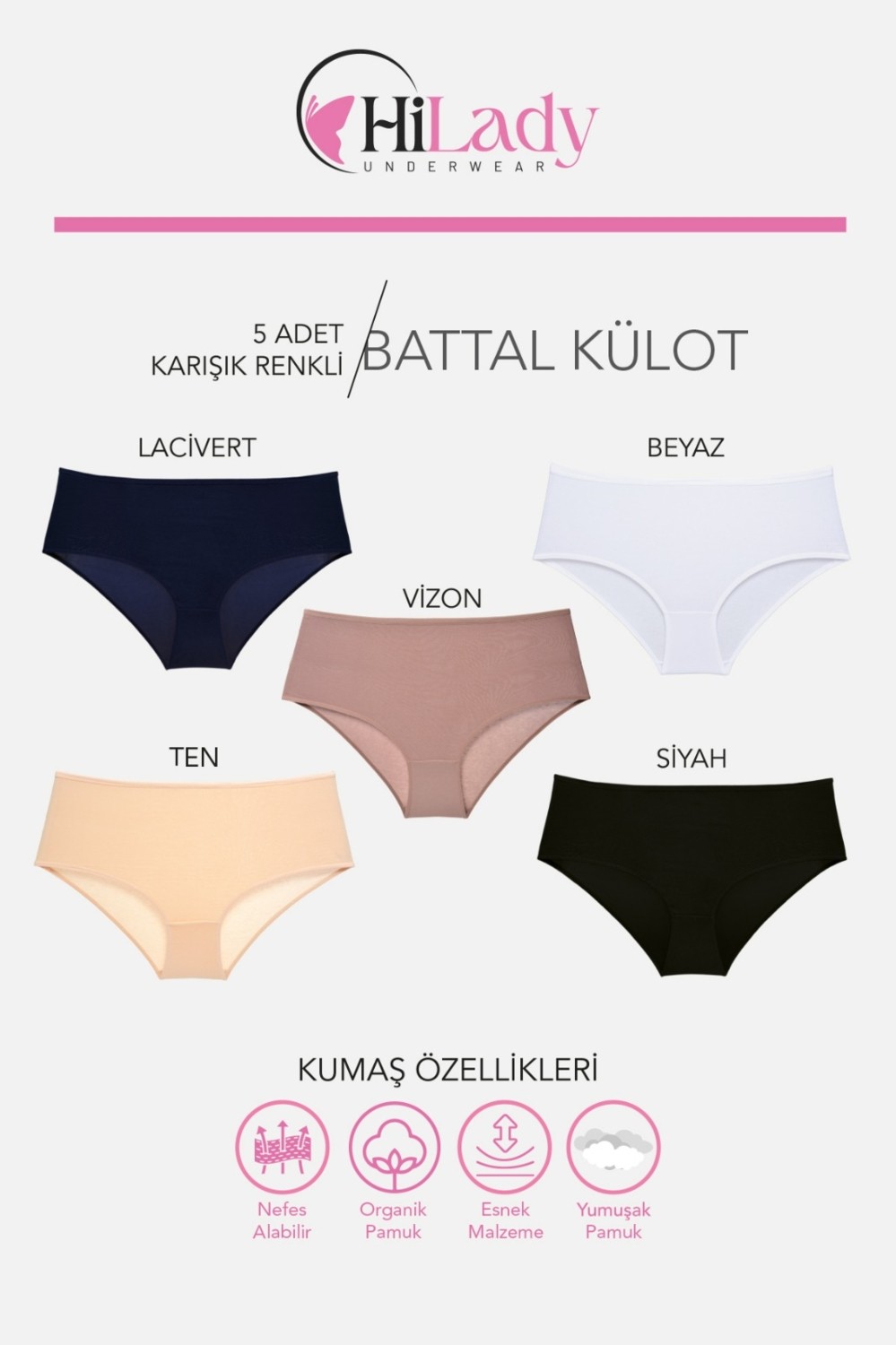 Hilady Kadın Külot, Orta Yüksek Bel Büyük Beden Külot (4xl-5xl-6xl) 5 Adet, Yumuşak Pamuklu Rahat Kumaş görsel 8