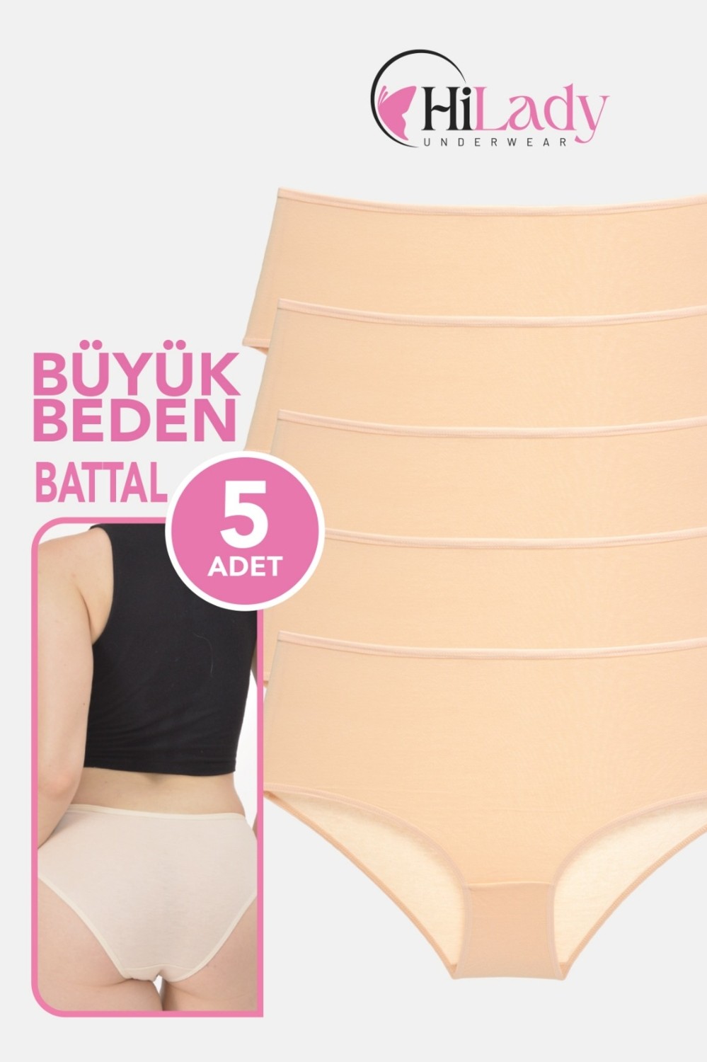 Hilady Kadın Külot, Orta Yüksek Bel Büyük Beden Külot (4xl-5xl-6xl) 5 Adet, Yumuşak Pamuklu Rahat Kumaş