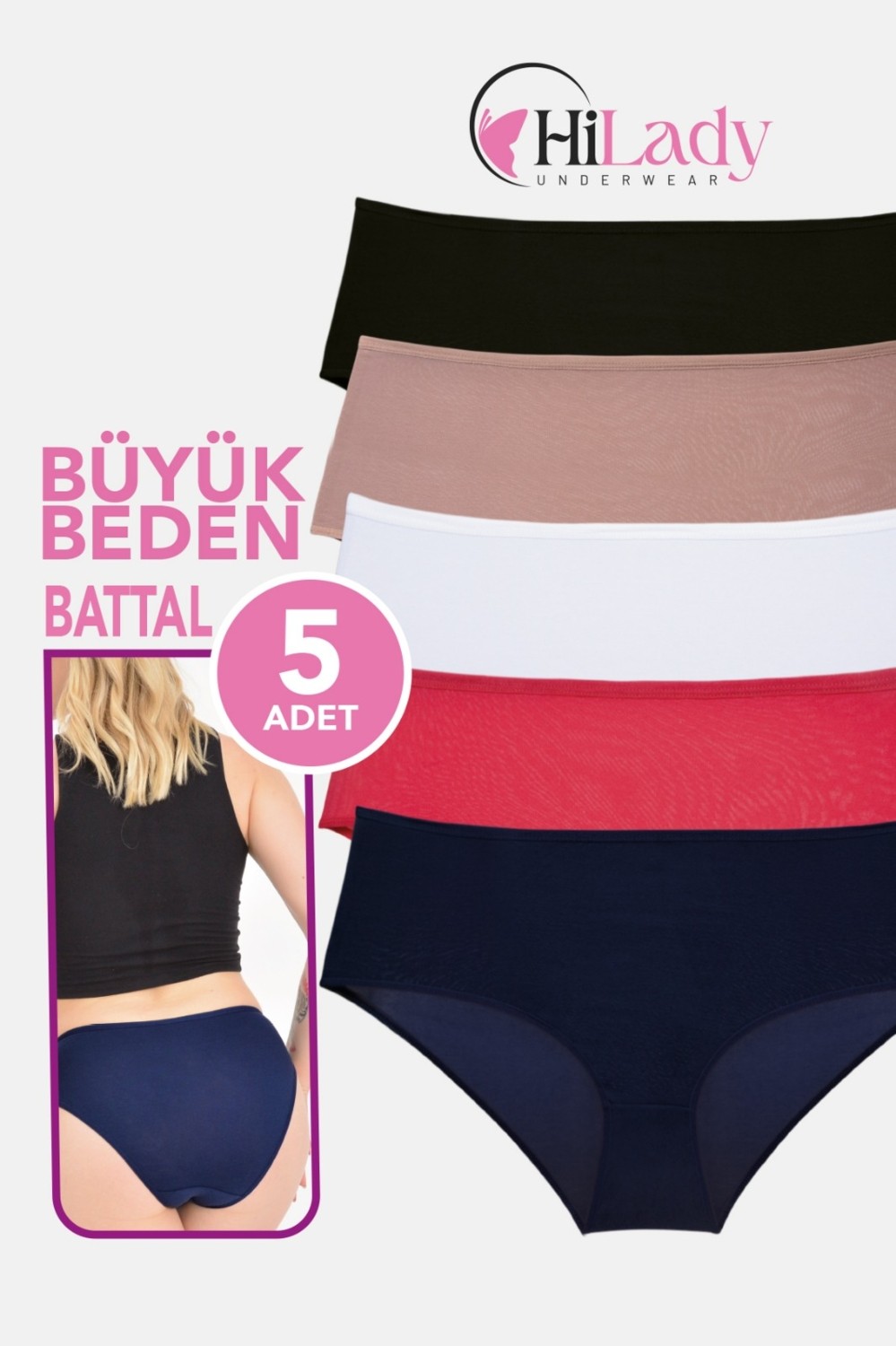 Hilady Kadın Külot, Orta Yüksek Bel Büyük Beden Külot (4xl-5xl-6xl) 5 Adet, Yumuşak Pamuklu Rahat Kumaş