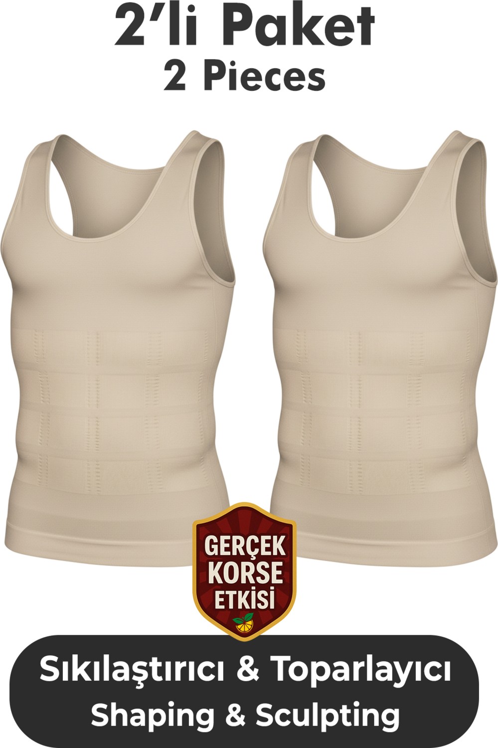 Elilom Erkek Korse Atlet 2’li Paket, Bel, Göğüs ve Göbek Toparlayıcı, Destekleyici ve Sıkılaştırıcı Beyaz