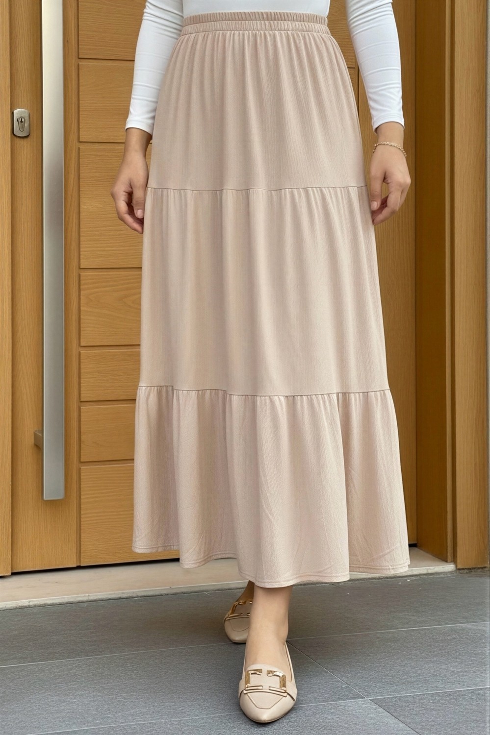 İmaj Butik Siyah Eteği Katlı Bel Lastikli Bürümcük Etek görsel 7