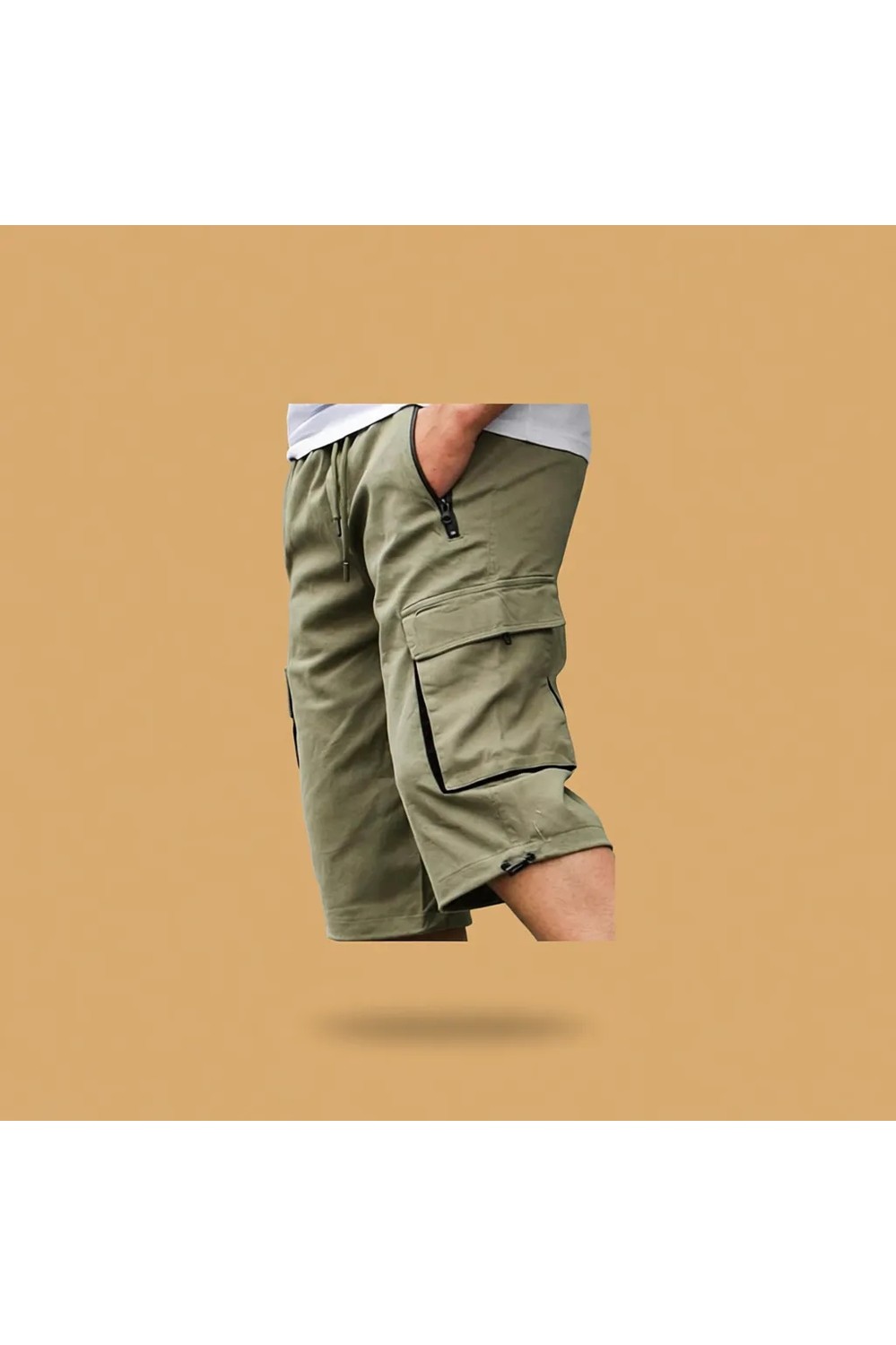 Madmext Haki Kargo Cep Erkek Gabardin Kapri Şort 6332 görsel 2