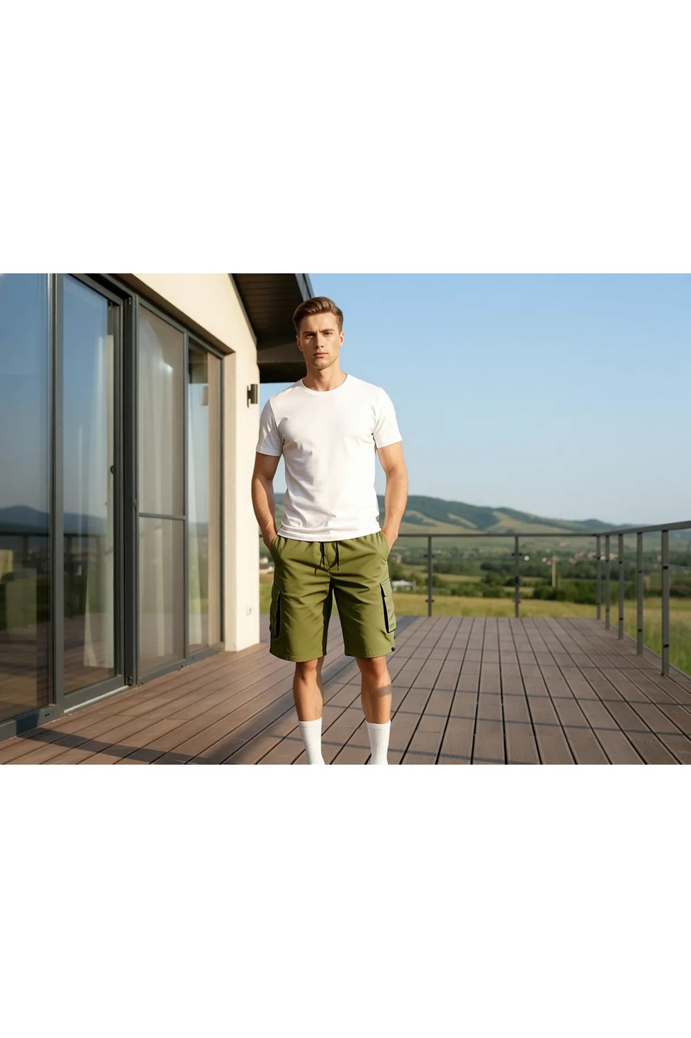 Madmext Haki Kargo Cep Erkek Gabardin Kapri Şort 6332 görsel 5
