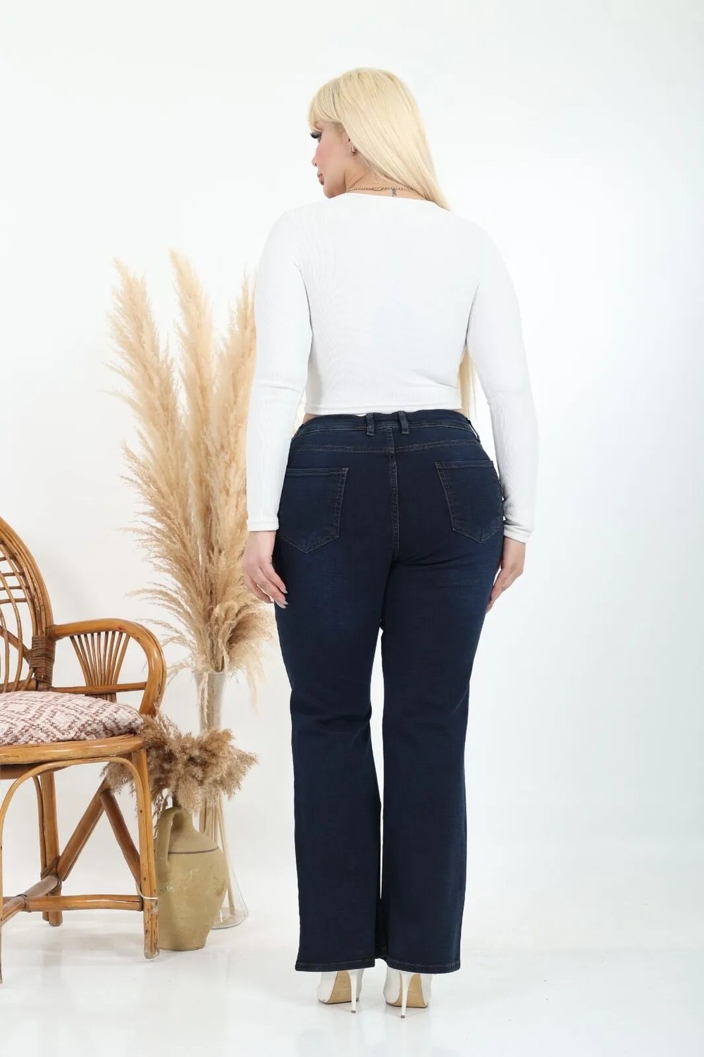 E Collection Ispanyol Paça Likralı Büyük Beden Jeans Pantolon görsel 3