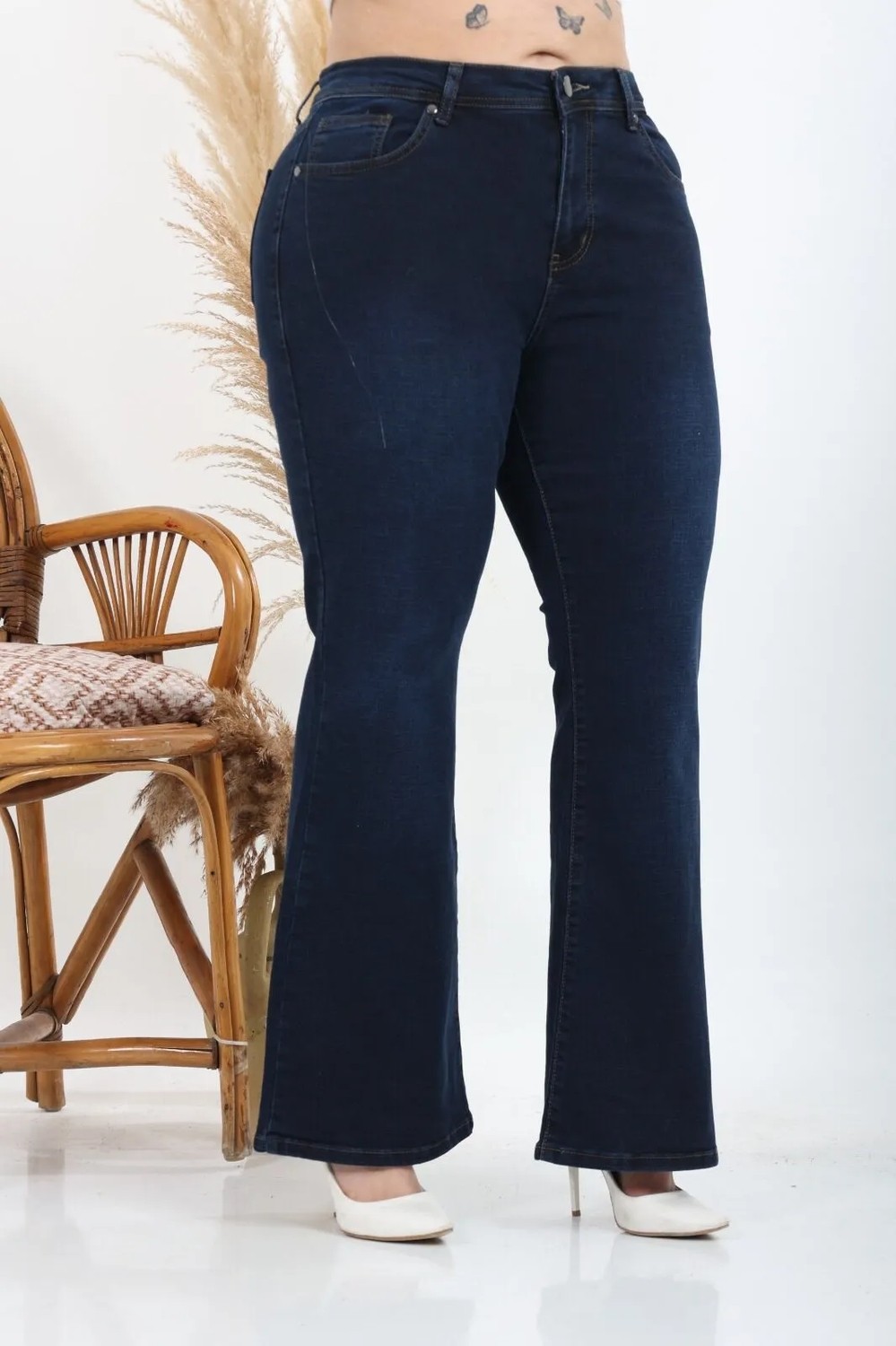 E Collection Ispanyol Paça Likralı Büyük Beden Jeans Pantolon görsel 4