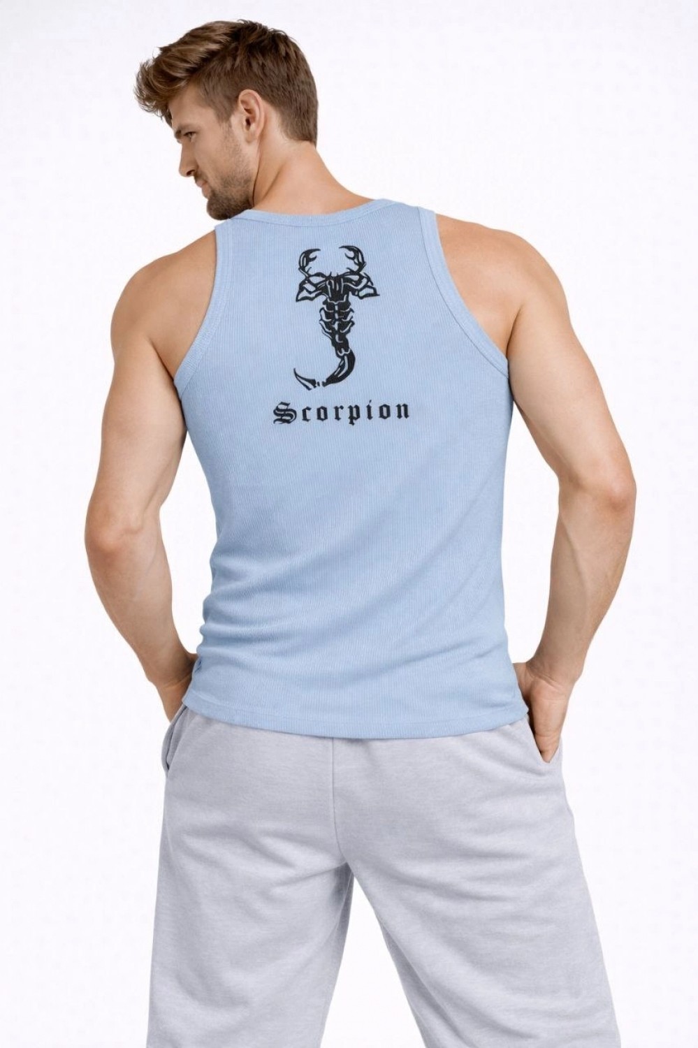 Marsilyan Erkek Spor Fitilli Atlet 3'lü Set Mint Yeşili, Pembe ve Bebek Mavisi Slim Fit Kaşkorse Arka Baskılı Spor Atlet