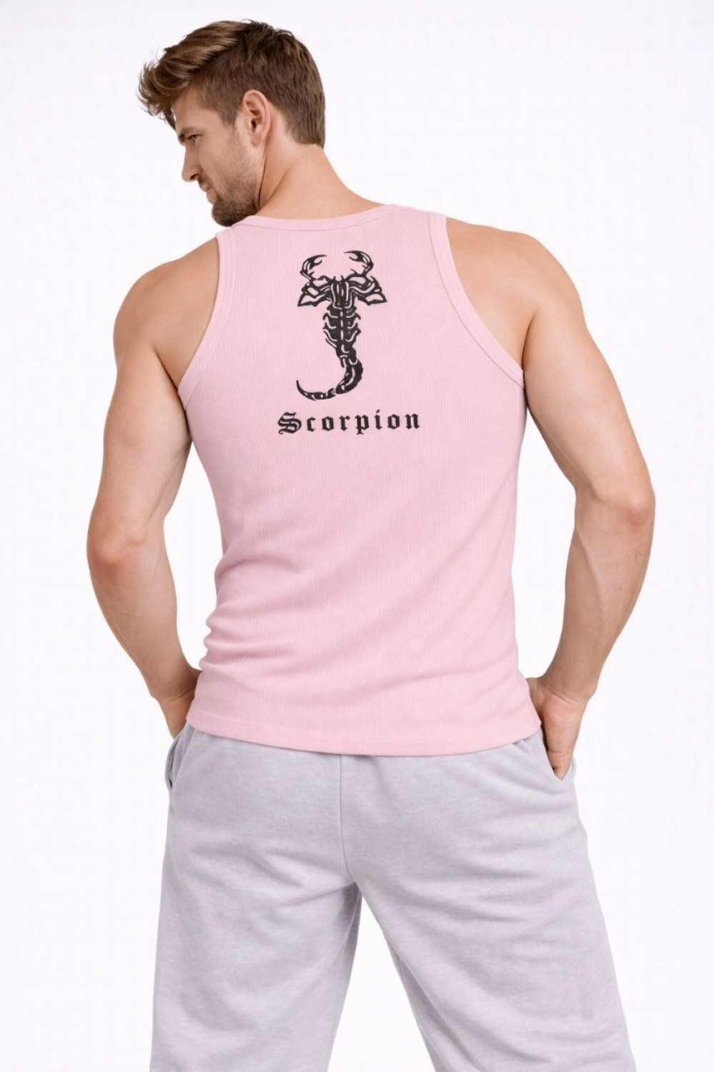 Marsilyan Erkek Spor Fitilli Atlet 3'lü Set Mint Yeşili, Pembe ve Bebek Mavisi Slim Fit Kaşkorse Arka Baskılı Spor Atlet görsel 2