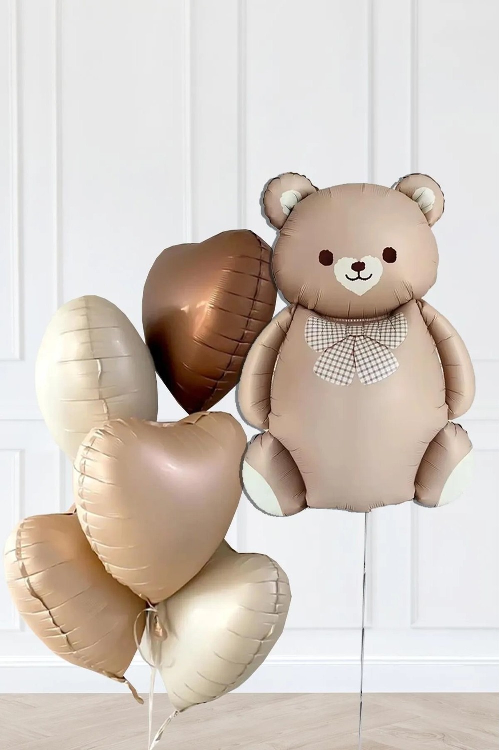 Feyza Design Retro Ayı ve 5 Bej Folyo Balon Seti - Partiler ve Eğlence