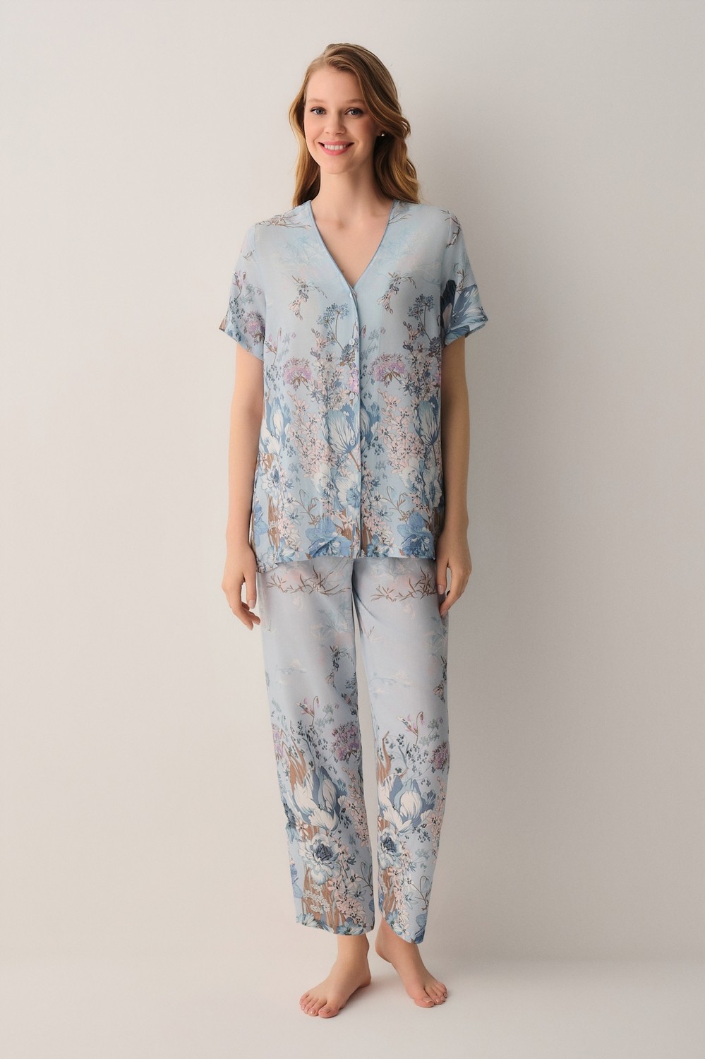 Suwen Blue Gömlek Yaka Pijama Takımı