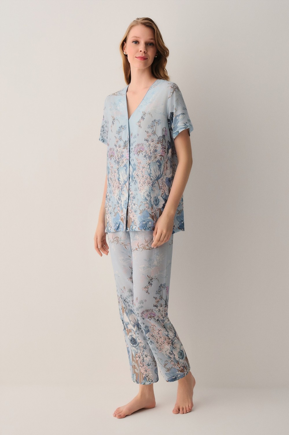 Suwen Blue Gömlek Yaka Pijama Takımı görsel 2
