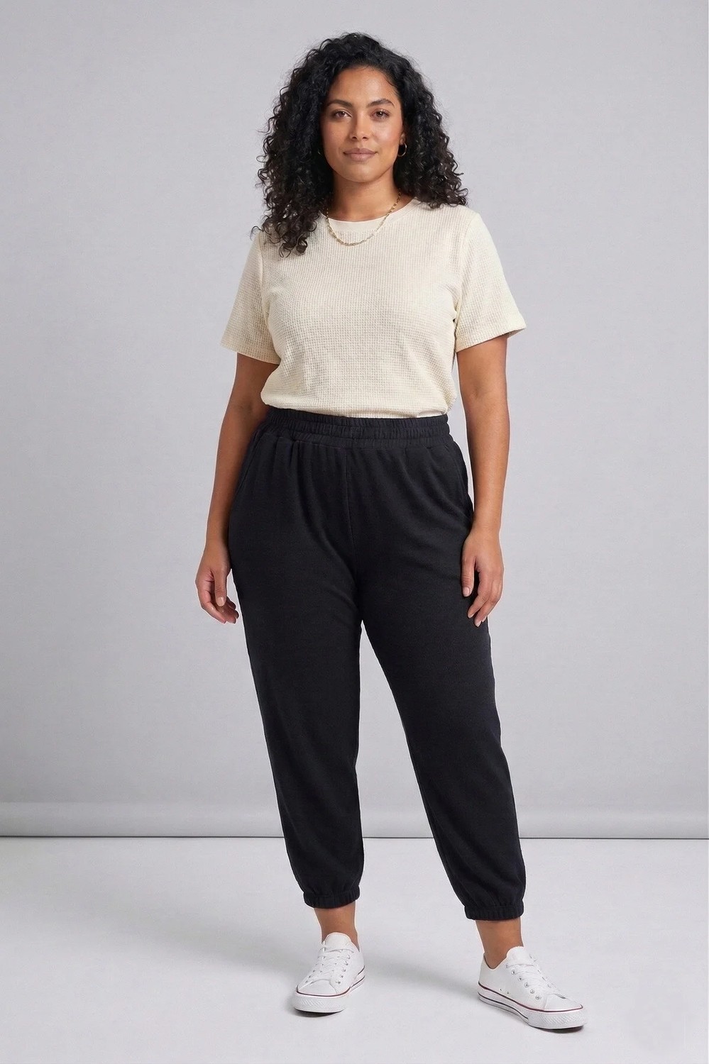 Curvy Trend Büyük Beden Beli ve Paçası Lastikli Viskon Pantolon