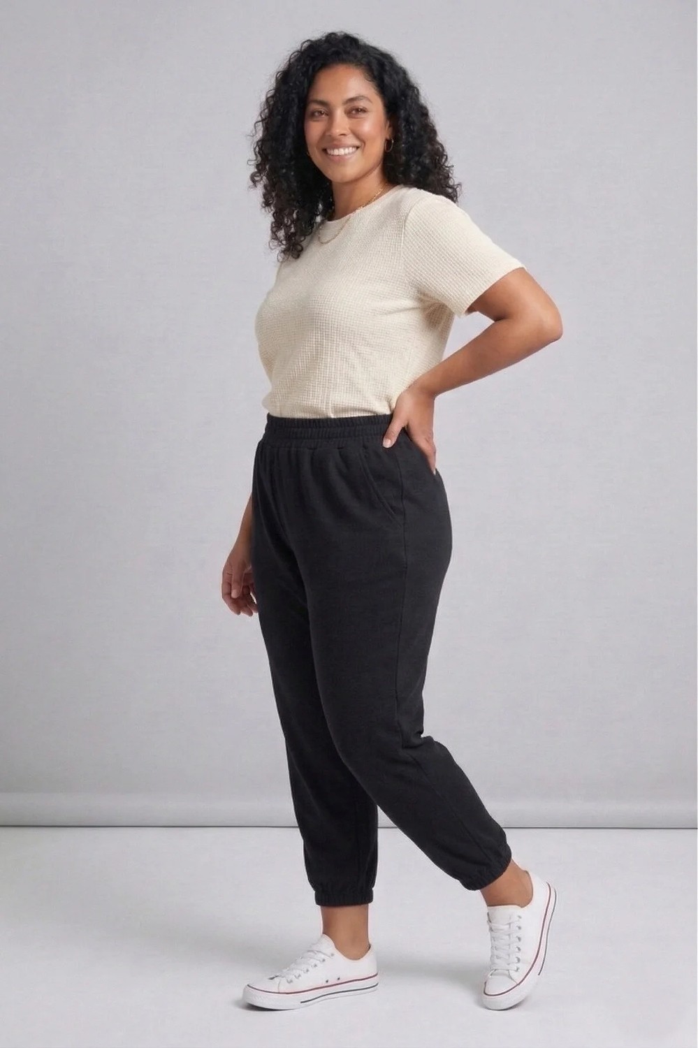 Curvy Trend Büyük Beden Beli ve Paçası Lastikli Viskon Pantolon görsel 2