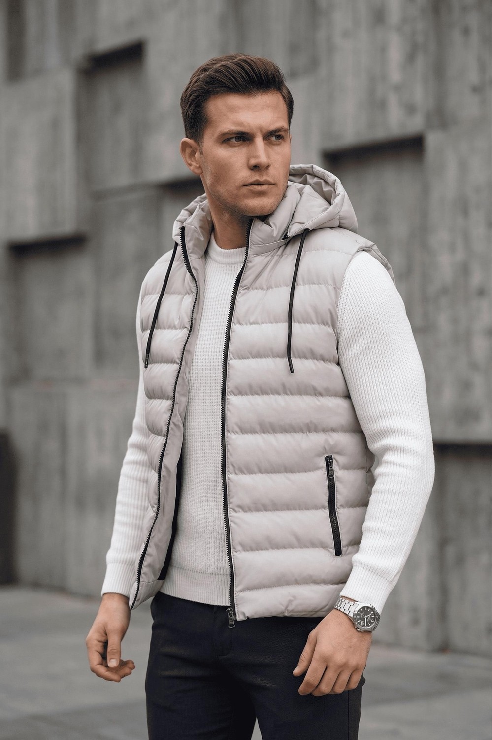 Oksit Yelly Slim Fit Fermuarlı Cep Detaylı Erkek Şişme Yelek - Çıkarılabilir Kapüşonlu & Astarlı