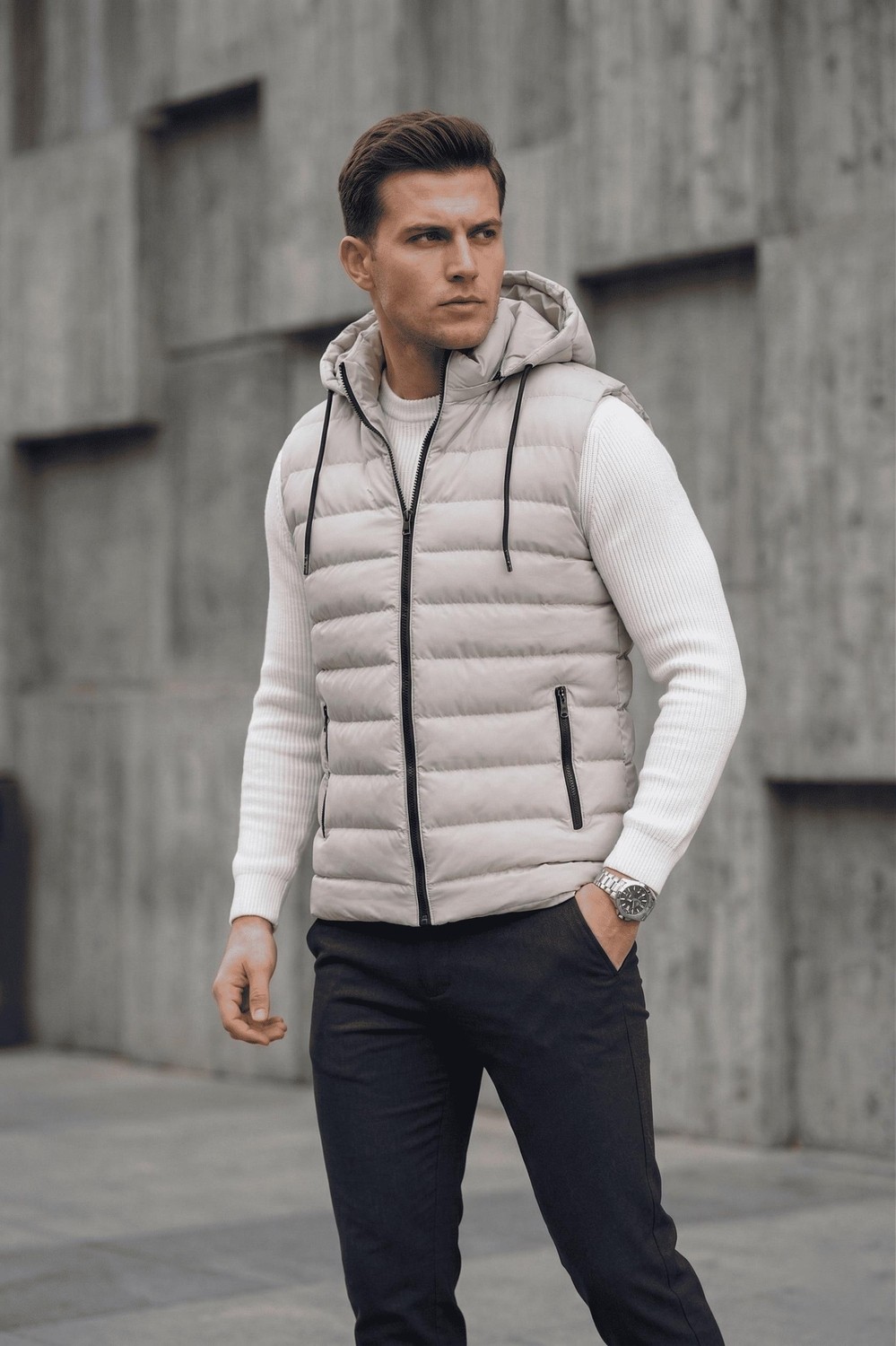 Oksit Yelly Slim Fit Fermuarlı Cep Detaylı Erkek Şişme Yelek - Çıkarılabilir Kapüşonlu & Astarlı görsel 3