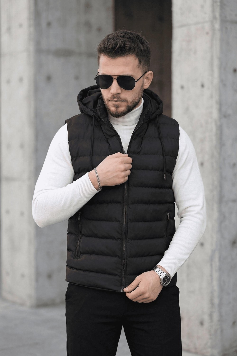 Oksit Yelly Slim Fit Fermuarlı Cep Detaylı Erkek Şişme Yelek - Çıkarılabilir Kapüşonlu & Astarlı görsel 6