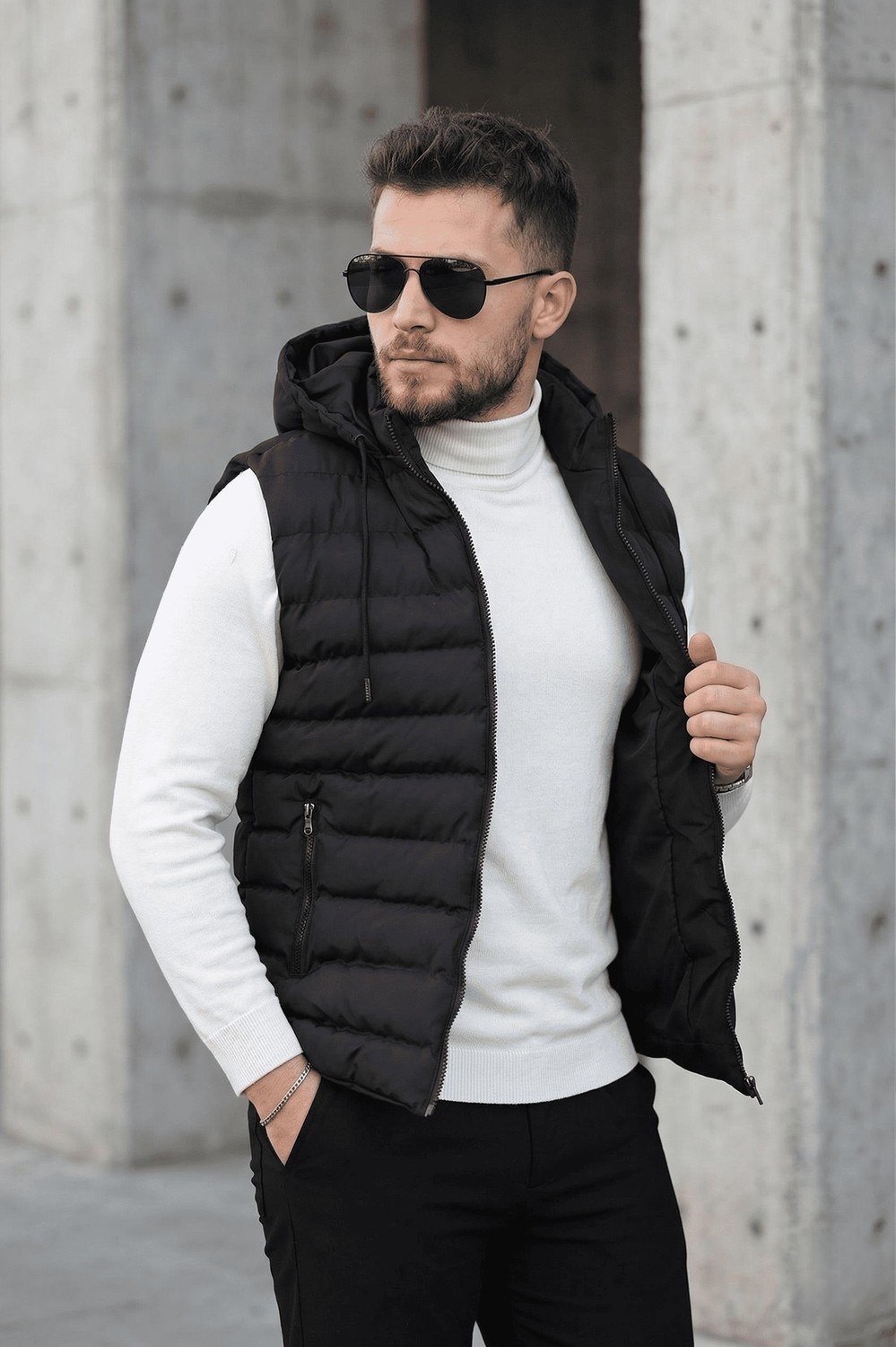 Oksit Yelly Slim Fit Fermuarlı Cep Detaylı Erkek Şişme Yelek - Çıkarılabilir Kapüşonlu & Astarlı görsel 7
