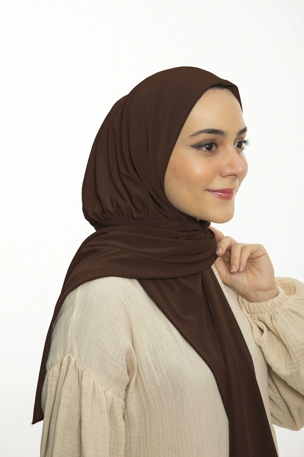 Loggia Hazır Pratik Penye Çıtçıtlı Şal - Geçmeli Geçme Tesettür Kadın Shawl Siyah