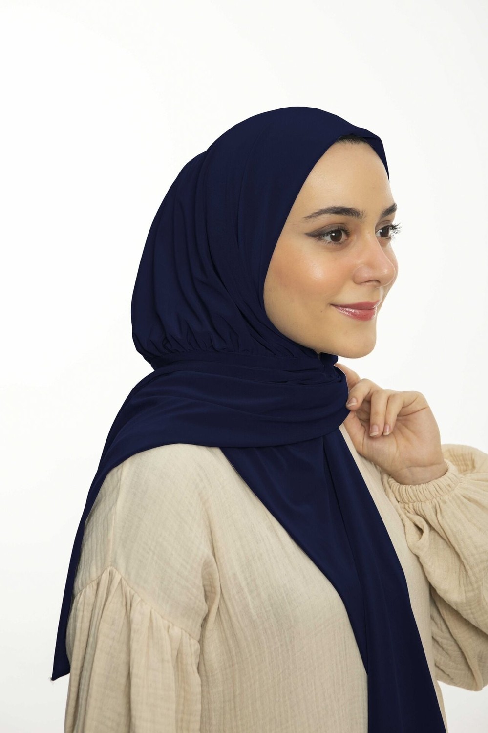 Loggia Hazır Pratik Penye Çıtçıtlı Şal - Geçmeli Geçme Tesettür Kadın Shawl Siyah