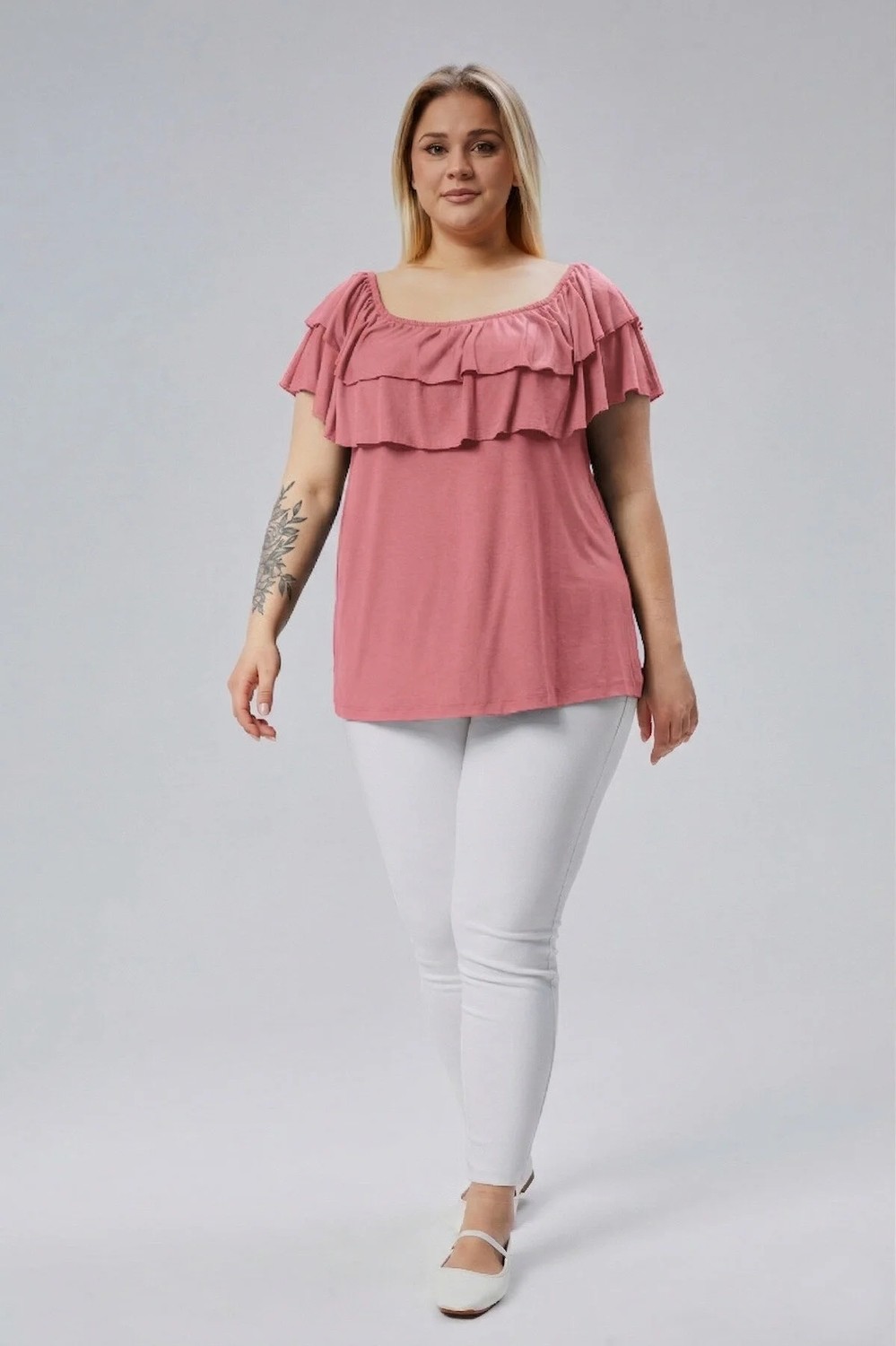 Curvy Trend Büyük Beden Madonna Yaka Viskon Bluz görsel 2