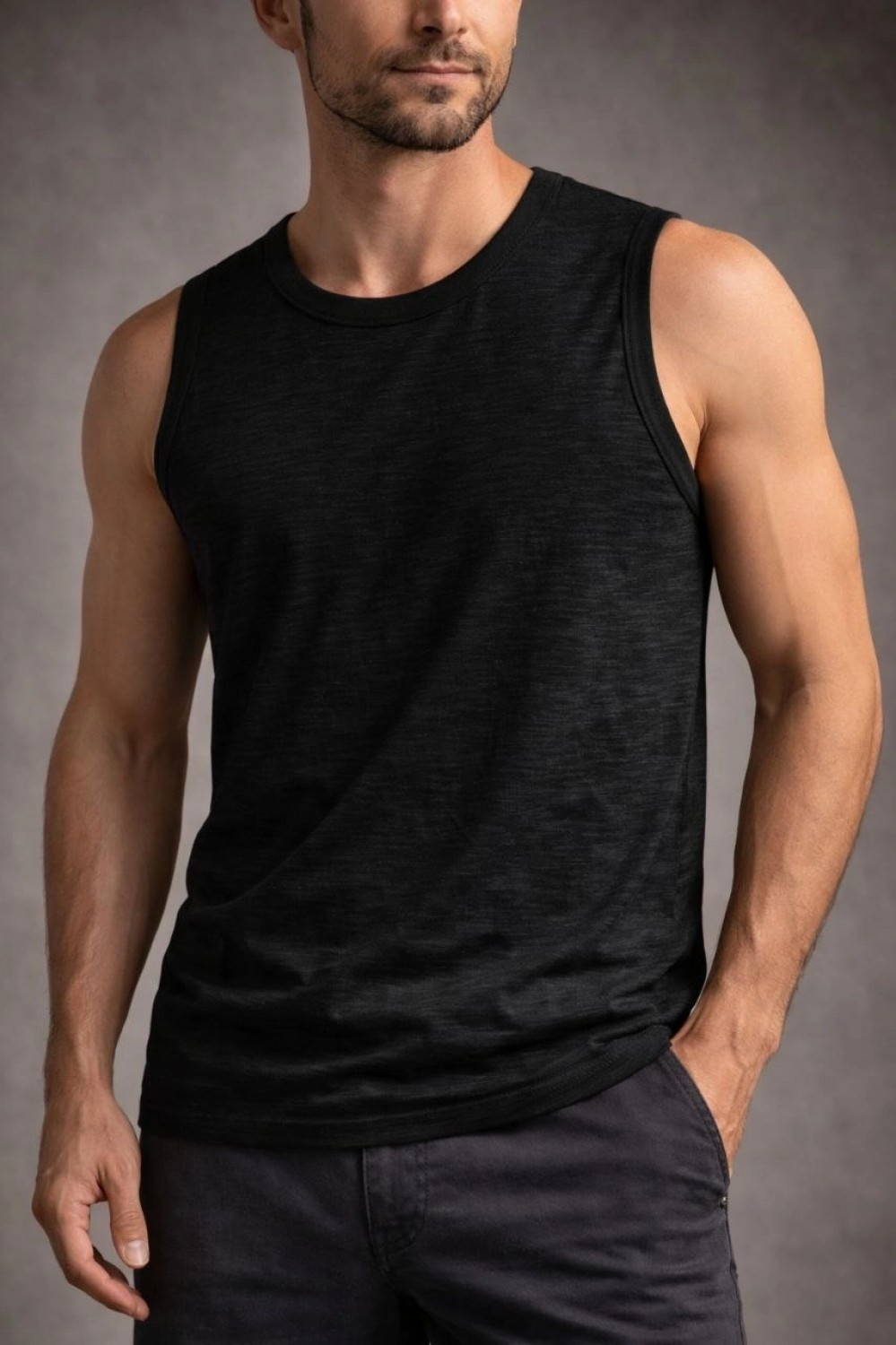 Marsilyan Erkek Flamlı Kumaş Kolsuz Atlet Günlük Fitness Spor T-Shirt - Siyah