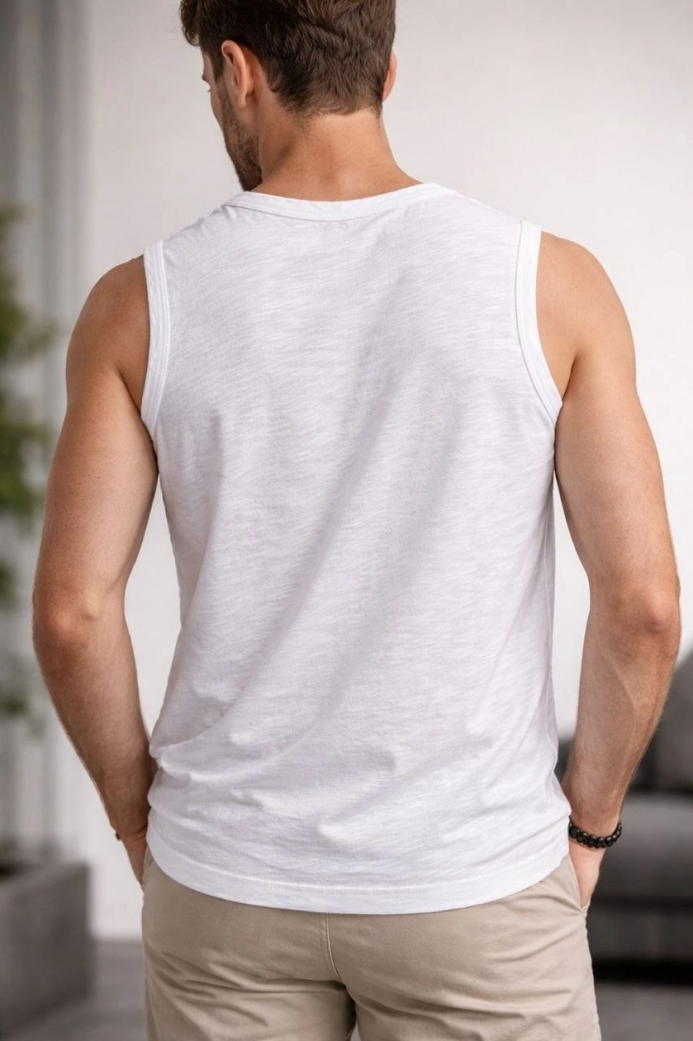 Marsilyan Erkek Flamlı Kumaş Kolsuz Atlet Günlük Fitness Spor T-Shirt - Beyaz görsel 3