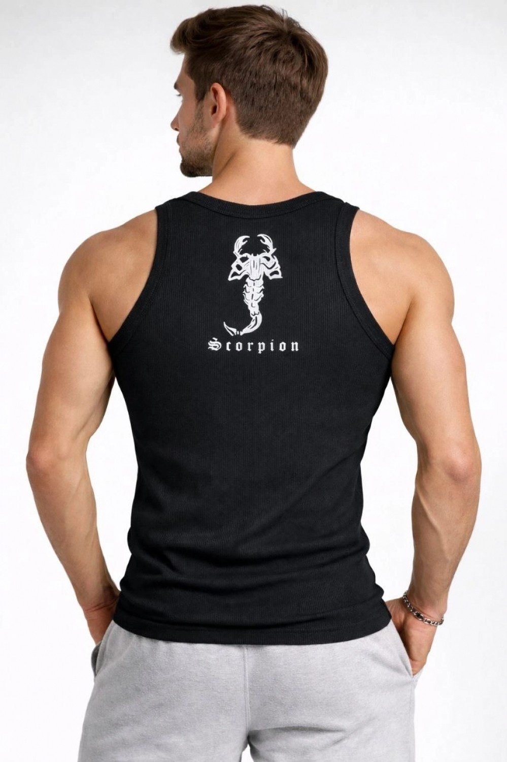 Marsilyan Erkek Spor Slimfit Fitilli Kaşkorse Arka Basklı Atlet 2'li Set Siyah-Mint Yeşili görsel 3