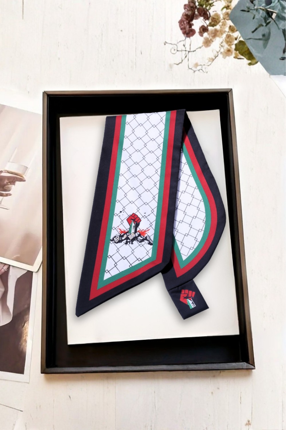 Walkenzo Filistin Temalı Özel Tasarım Kravat Formlu Kadın Fular görsel 4