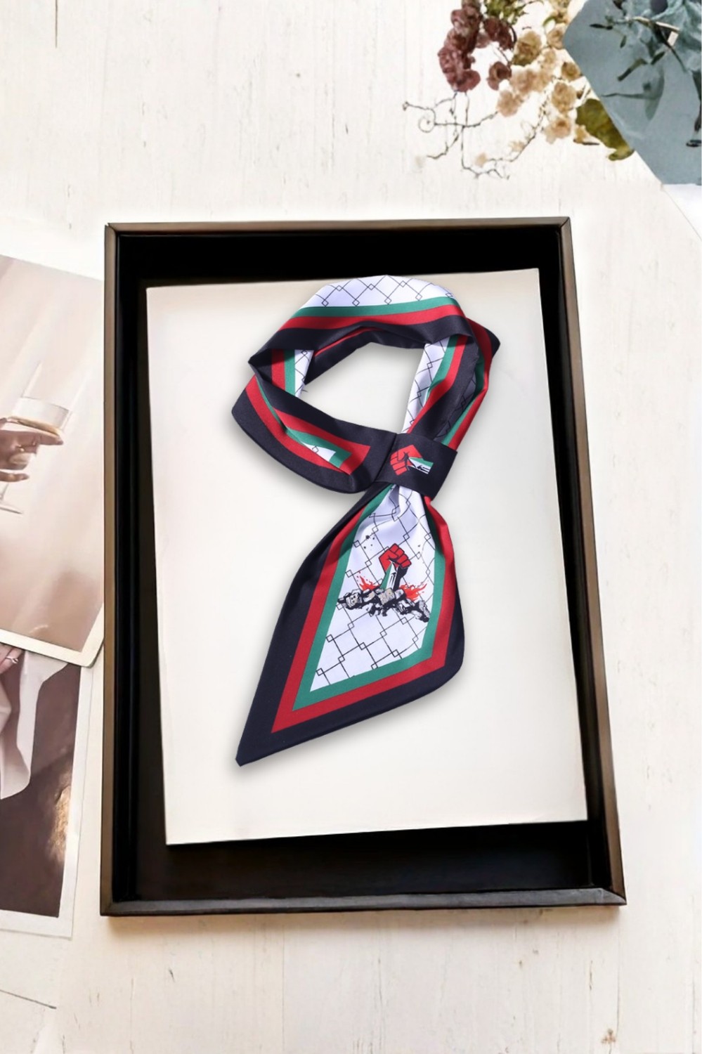 Walkenzo Filistin Temalı Özel Tasarım Kravat Formlu Kadın Fular görsel 5