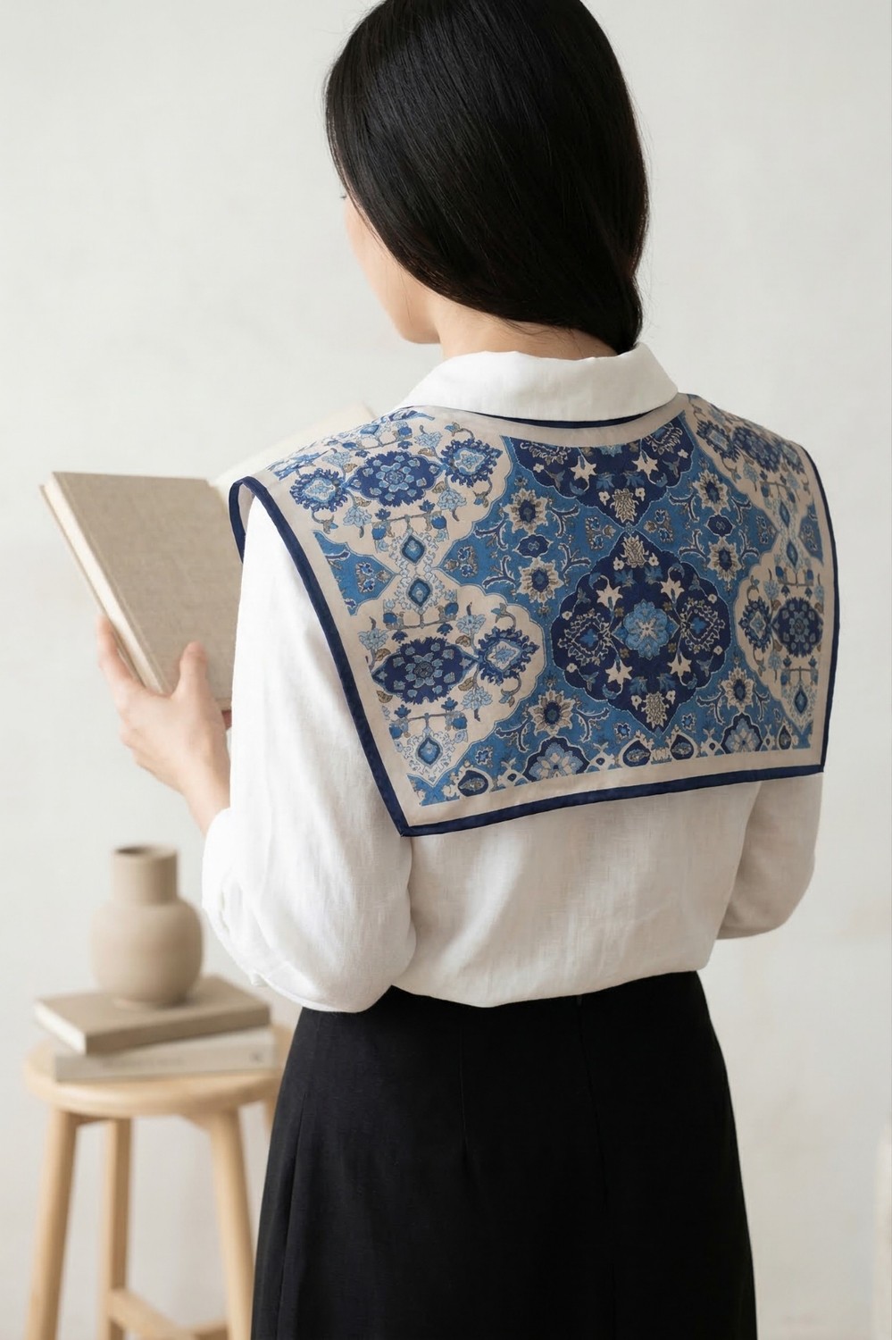 Walkenzo Iznik Çini Motifli Kadın Omuz Şalı | Fular Yaka (Yakalık) görsel 4