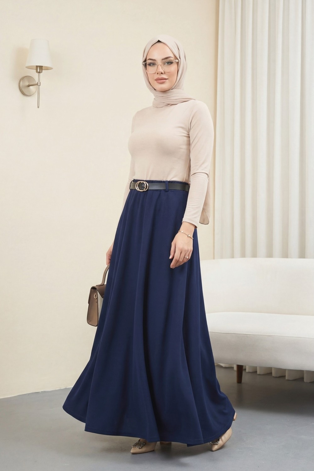 Moda Morfo Beli Lastikli Kemerli Salaş Oyşo Etek -Siyah görsel 6