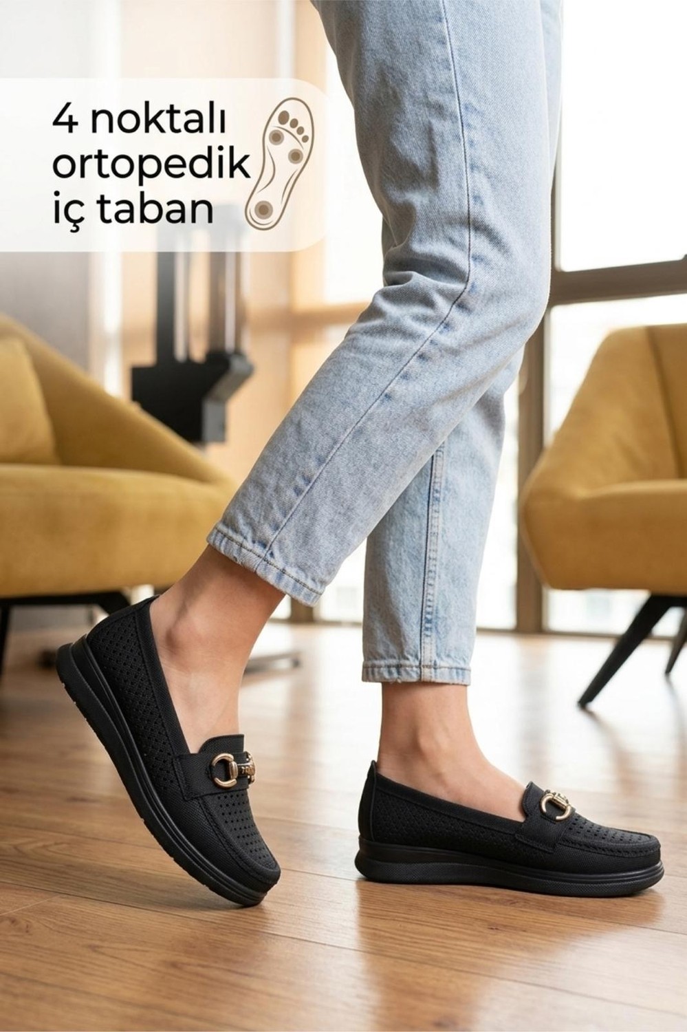 Oksit Wnt 201 Kadın Lazer Kesim 4 Noktalı Ortopedik Günlük Loafer Anne Ayakkabı görsel 2