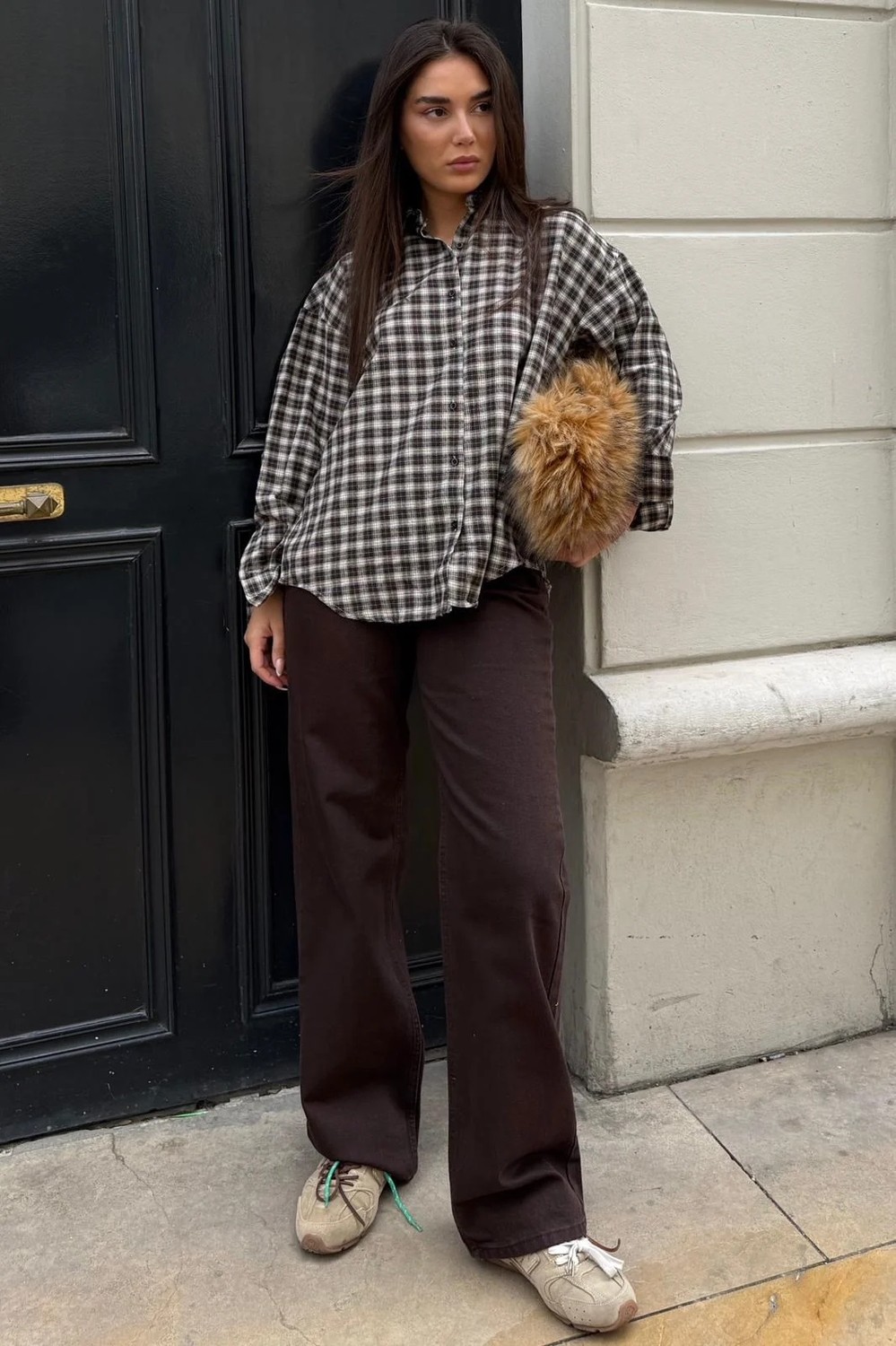 Madmext Lacivert Oversize Kareli Kadın Gömlek MG2822 görsel 8